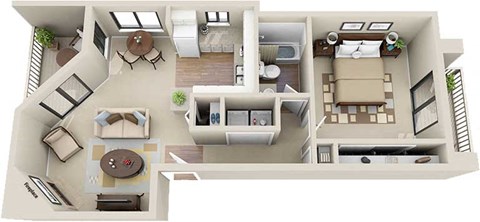 Floor plan for 1 bed, 1 bath, 650 sqft